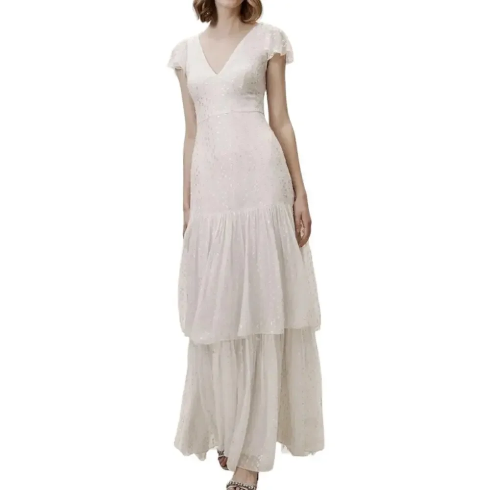 BHLDN Tiered Maxi Dress Minimalist Wedding Gown - Picture 1 of 14